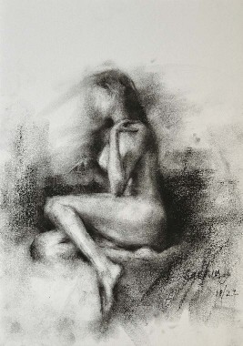 Woman-Sketch-008-Charcoal-on-Paper-Sachin-Upadhaye-IndiGalleria-IG715