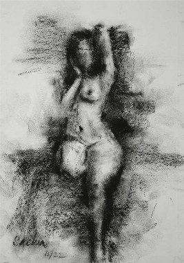 Woman-Sketch-004-Charcoal-on-Paper-Sachin-Upadhaye-IndiGalleria-IG714