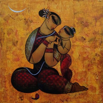 Mother-and-Child-Painting-on-Canvas-Ramesh-Gujar-IndiGalleria-IG2048