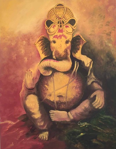 Ganesha-Painting-Oil-On-Canvas-Gehna-Goyal-IndiGalleria-IG741