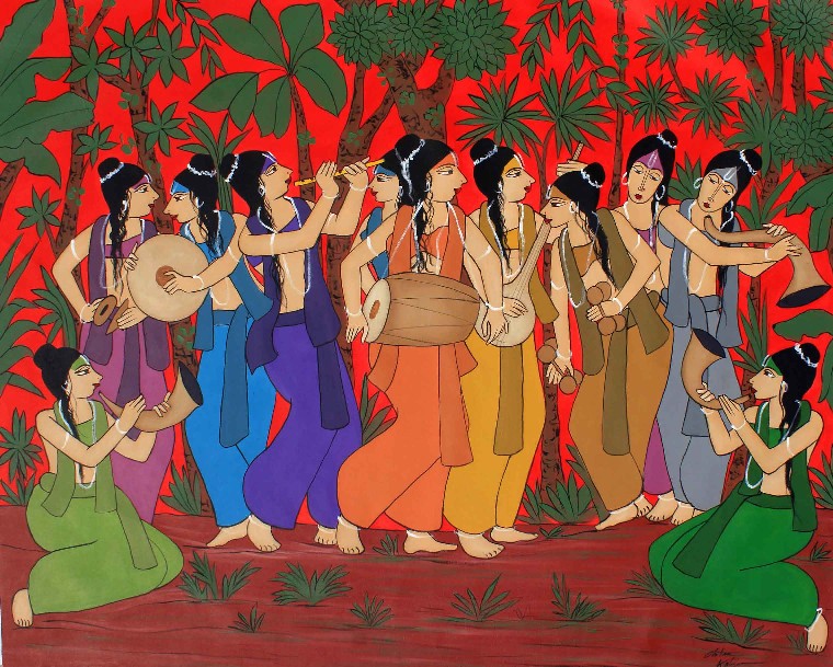 devotional-choir-acrylic-painting-on-canvas-chetan-katigar-IndiGalleria-IG2055