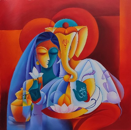 Laxmi-Ganesh-Acrylic-Painting-Suman-Verma-IndiGalleria-IG1231