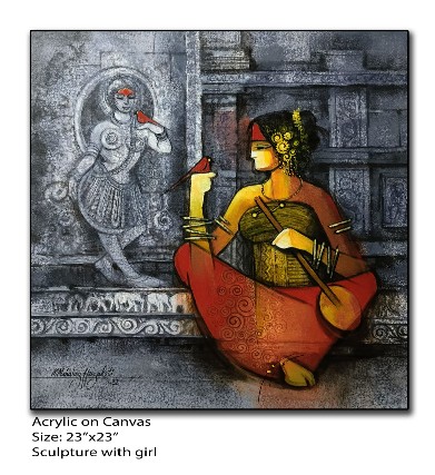 Girl-with-Sculpture2-Acrylic-Painting-Mahaling-Hosakoti-IndiGalleria-IG361
