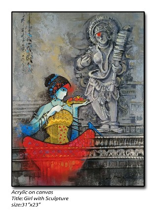 Girl-with-Sculpture1-Acrylic-Painting-Mahaling-Hosakoti-IndiGalleria-IG360