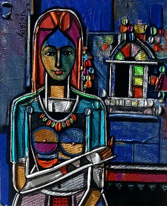 Indian-Woman-Painting-Girish-Adannavar-IndiGalleria-IG1759