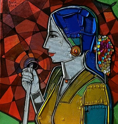 Lady-with-Umbrella-Painting-Girish-Adannavar-IndiGalleria-IG1685