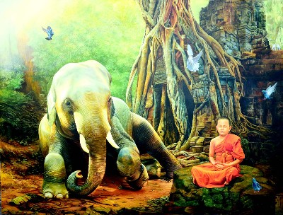 Devotional-Monk-Swapan-Roy-Acrylic-Painting-IndiGalleria-IG1744