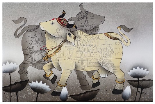 Tirth-36x24-Nandi-Bull-Painting-Paras-Parmar-IndiGalleria-IG2122