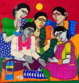 Fortune-Teller-Acrylic-Painting-28x30-Dhan-Prasad-IndiGalleria-IG2145