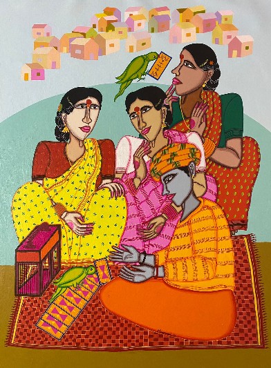 Fortune-Teller-Acrylic-Painting-24x36-Dhan-Prasad-IndiGalleria-IG2146
